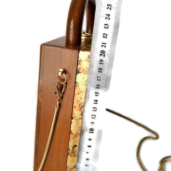 Ξύλινη Tσάντα 24,5\20\7,5cm χειροποιητη ζωγραφισμένη στο χέρι σε σχημα τραπεζιου - ξύλο, clutch, μεγάλες, χειρός, βραδινές - 4
