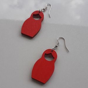 Ξύλινα σκουλαρίκια μπαμπούσκα κόκκινη - ξύλο, μικρά, κρεμαστά - 3