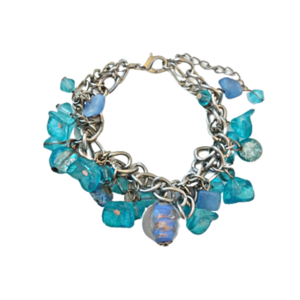 βραχιόλι charms γαλάζιο με γυάλινες χάντρες μουράνο - γυαλί, charms, χάντρες, ethnic, σταθερά