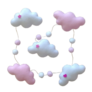 Γιρλάντα σύννεφα ροζ - κορίτσι, γιρλάντες, pom pom