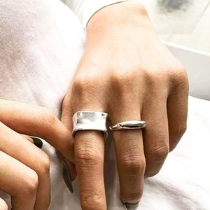Σετ 2 τμχ δαχτυλίδια μίνιμαλ shiny επιπλατινωμένα ασημί - ασήμι, chic, minimal, σετ, boho, boho, μεγάλα, αυξομειούμενα - 4