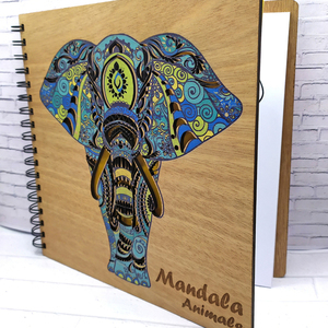 Ξύλινο βιβλίο ζωγραφικής με 70+ σχέδια Μάνταλα (Αnimals) για χρωματισμό(25cm x 25cm) - δώρο, δώρα για γυναίκες - 2