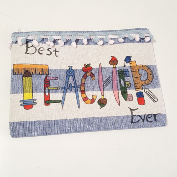 δώρο για τη δασκάλα νεσεσέρ παραλίας ριγέ μπλε άσπρο 'best teacher' - personalised, δώρα για δασκάλες - 2