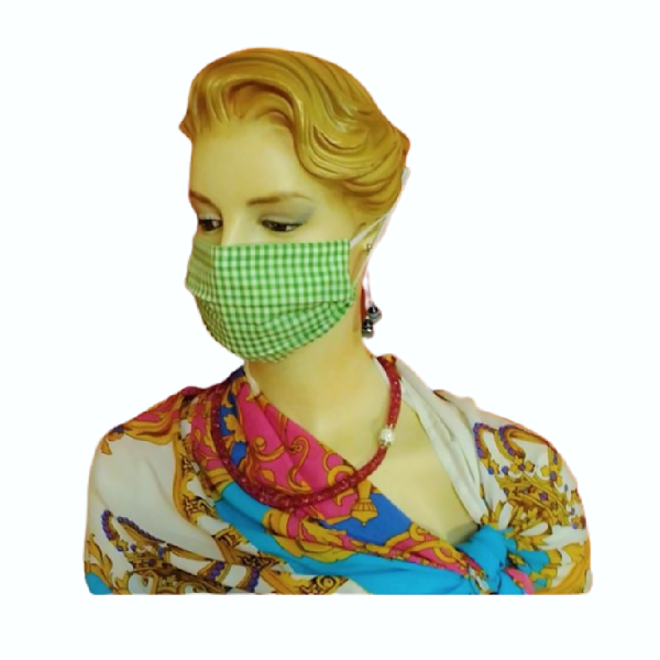 Μάσκα προσώπου ενηλίκων, καρρώ πράσινο-άσπρο. - ύφασμα, βαμβάκι, γυναικεία, πλενόμενο, μάσκες προσώπου - 3