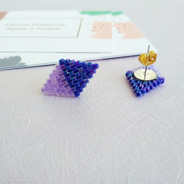 Σκουλαρίκια καρφωτά με χάντρες miyuki, διατίθενται σε διάφορους χρωματισμούς - γεωμετρικά σχέδια, miyuki delica, minimal, καρφωτά, δώρα για γυναίκες - 2