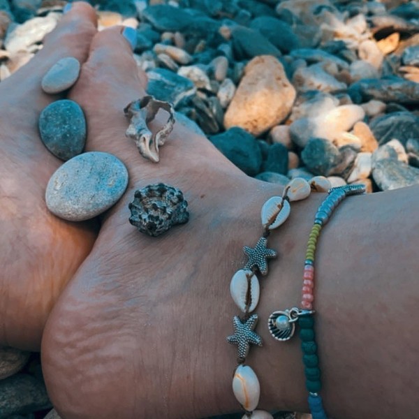 starfish anklet - ημιπολύτιμες πέτρες, κοχύλι, χάντρες, ποδιού, αυξομειούμενα - 5