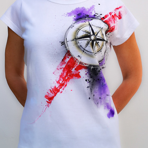 T-shirt γυναικείο 100% βαμβάκι χειροποιητο πυξίδα