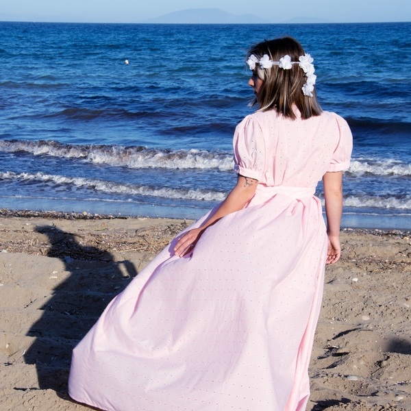 Φόρεμα broderie pink - βαμβάκι, γάμου - βάπτισης