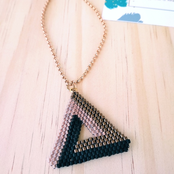 Κολιέ μακρύ με χάντρες miyuki σε σχήμα τρίγωνο - miyuki delica, μακριά, boho, δώρα για γυναίκες - 2