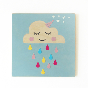 Παιδικός ξύλινος πίνακας «σύννεφο που κοιμάται» 24x24 εκ - πίνακες & κάδρα, σύννεφο, δώρο, κορίτσι