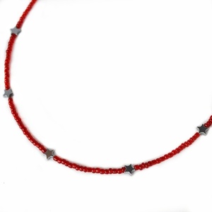 Red beads κοντό κολιέ με αστεράκια αιματίτη - αστέρι, αιματίτης, χάντρες, αυξομειούμενα, φθηνά
