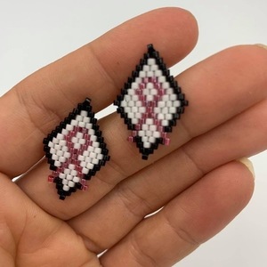 Σκουλαρίκια Pink Ribbon - miyuki delica, καρφωτά, μικρά - 2
