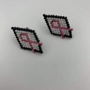 Σκουλαρίκια Pink Ribbon - miyuki delica, καρφωτά, μικρά - 4