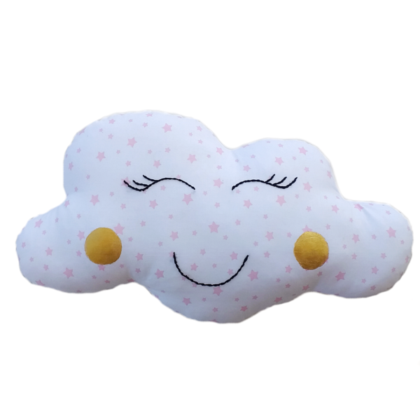 Παιδικό μαξιλάρι σύννεφο λευκό με ροζ αστέρια - κορίτσι, αστέρι, συννεφάκι, μαξιλάρια, δωμάτιο παιδιών