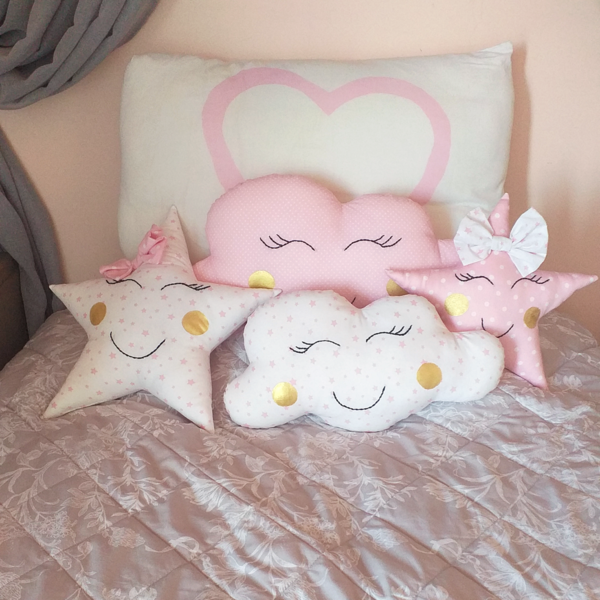 Παιδικό μαξιλάρι σύννεφο λευκό με ροζ αστέρια - κορίτσι, αστέρι, συννεφάκι, μαξιλάρια, δωμάτιο παιδιών - 2