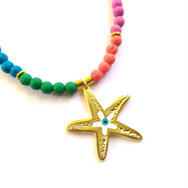 Starfish and lava necklace - απαραίτητα καλοκαιρινά αξεσουάρ, κοντά, αστερίας