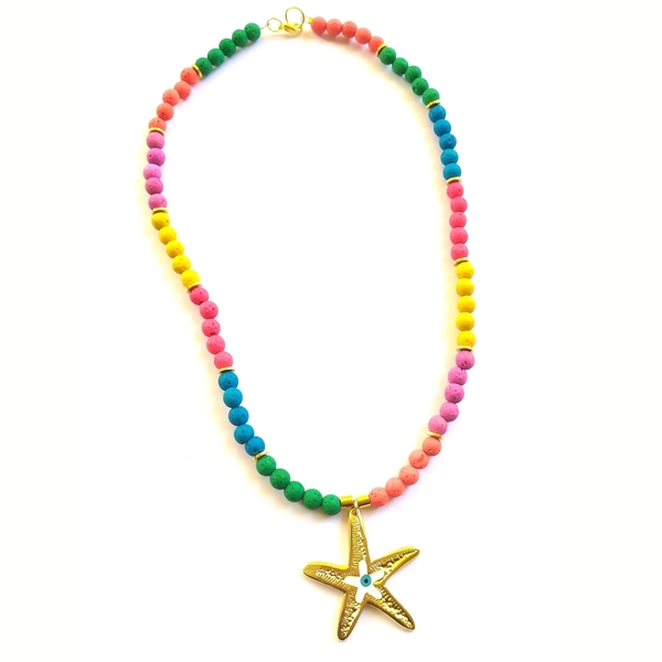 Starfish and lava necklace - απαραίτητα καλοκαιρινά αξεσουάρ, κοντά, αστερίας - 2