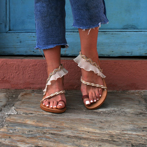 Gladiator flat sandals boho style. - δέρμα, καλοκαιρινό, boho, φλατ, ankle strap - 4