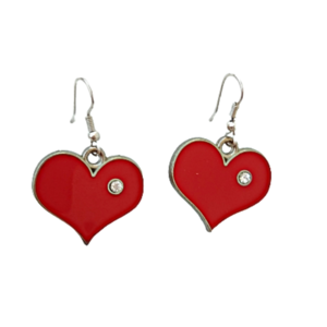 σκουλαρίκια καρδιές κόκκινες μεταλλικά με σμάλτο και στρας - καρδιά, μικρά, κρεμαστά, faux bijoux, φθηνά