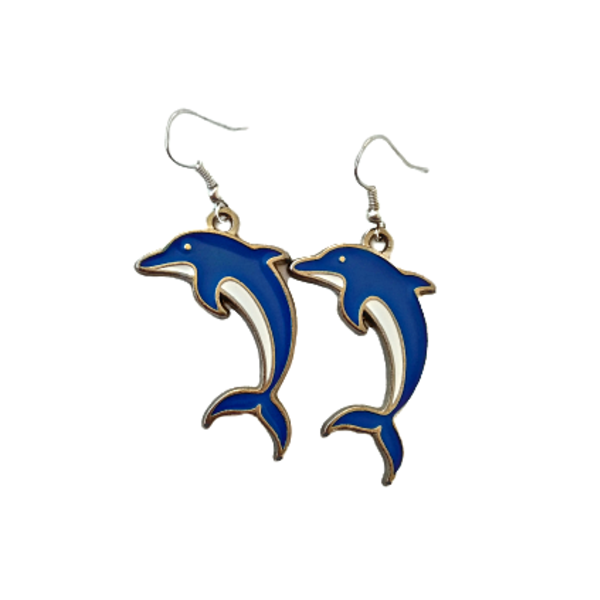 σκουλαρίκια ψάρι δελφίνια μπλε καλοκαίρι - μικρά, μπρούντζος, κρεμαστά, faux bijoux, φθηνά