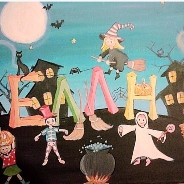 30*40 Halloween πινακας με όνομα - κορίτσι, halloween, παιδικοί πίνακες