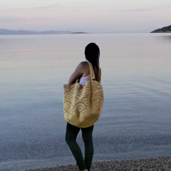 Μεγάλη ψάθινη τσάντα με αχιβάδες - ψάθα, τσάντα, χειροποίητα, μεγάλες, θαλάσσης, πλεκτές τσάντες - 2