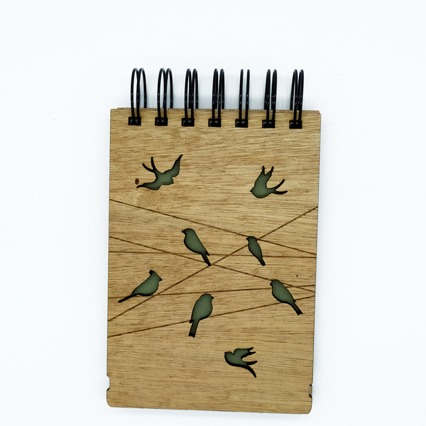 Ξύλινο Σημειωματάριο Birds (Δώρα για όλους) - δώρο, δώρα γενεθλίων, δώρα για αγόρια, τετράδια & σημειωματάρια