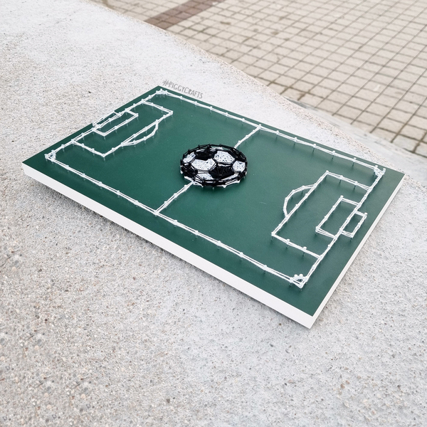 Κάδρο με καρφιά & κλωστές "Γήπεδο Ποδοσφαίρου" 40x26cm - πίνακες & κάδρα, δώρο, ποδόσφαιρο - 4