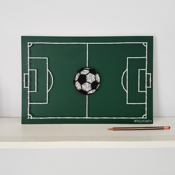 Κάδρο με καρφιά & κλωστές "Γήπεδο Ποδοσφαίρου" 40x26cm - πίνακες & κάδρα, δώρο, ποδόσφαιρο - 5