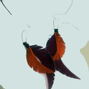 ινδιάνικο φτερό, δερμάτινα σκουλαρίκια - δέρμα, boho, κρεμαστά, μεγάλα - 2