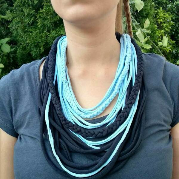 Braided boho scarf necklace/ κολιέ φουλάρι - ύφασμα, μακριά - 3