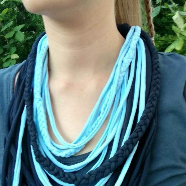 Braided boho scarf necklace/ κολιέ φουλάρι - ύφασμα, μακριά - 4