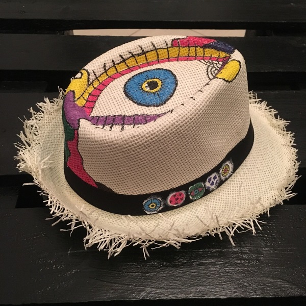 Jelly hat- ψάθινο καπέλο - ζωγραφισμένα στο χέρι, boho, evil eye, ψάθινα - 4