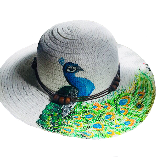 Καπέλο PEACOCK - γυναικεία, χειροποίητα, απαραίτητα καλοκαιρινά αξεσουάρ, ψάθινα