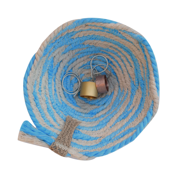 Καλαθάκι για κόσμημα από βαμβακερό σχοινί, rope bowl μπλε και φυσικό