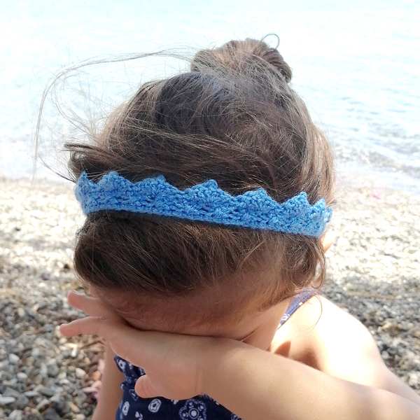 Πλεκτή μπλε παιδική-βρεφική κορδέλα μαλλιών στέμμα - πριγκίπισσα, αξεσουάρ μαλλιών - 2