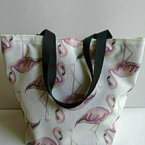 Πάνινη τσάντα "Flamingo print" - ύφασμα, ώμου, μεγάλες, all day, tote, φθηνά, φθηνές - 2