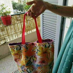 Πάνινη τσάντα "Toucan print" - ύφασμα, ώμου, μεγάλες, all day, tote, φθηνά, φθηνές - 4