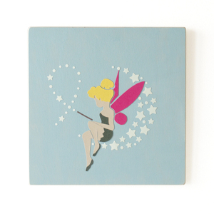 «Νεράιδα» παιδικός πίνακας με όνομα, 24x24 εκ - πίνακες & κάδρα, κορίτσι, νεράιδα, φεγγάρι, προσωποποιημένα