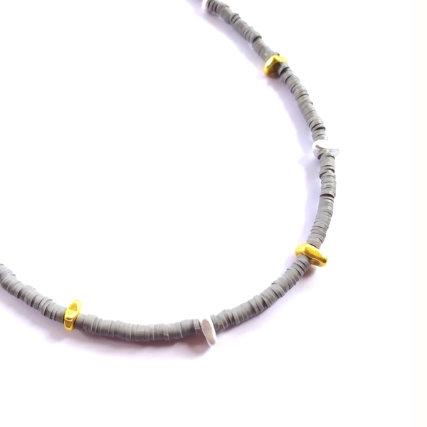 Minimal grey necklace - αιματίτης, πηλός, minimal, κοντά - 2