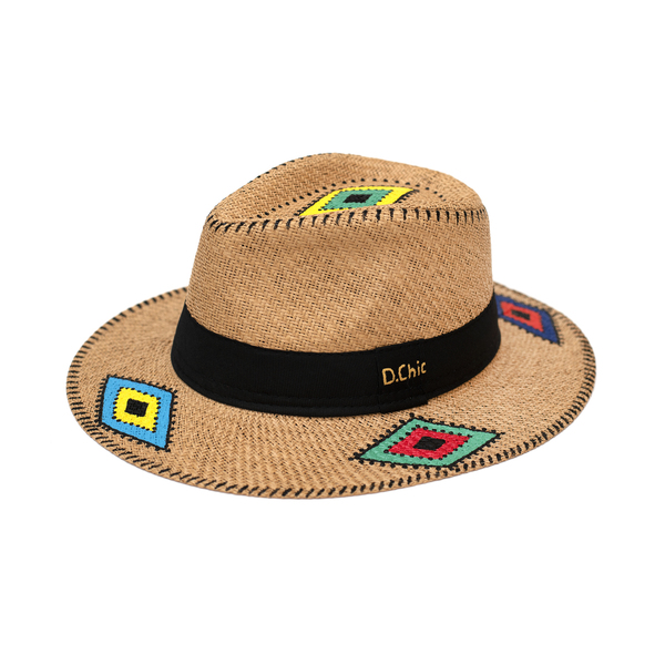 Bahamas σκούρο μπεζ χειροποίητο καπέλο Παναμά boho σχέδια - ψάθινα, boho, ζωγραφισμένα στο χέρι