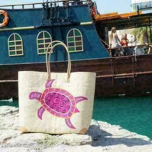 Ψάθινη Τσάντα με χερούλι και γωνίες από γνήσιο δέρμα - δέρμα, ψάθα, μεγάλες, θαλάσσης, πλεκτές τσάντες, φθηνές - 2