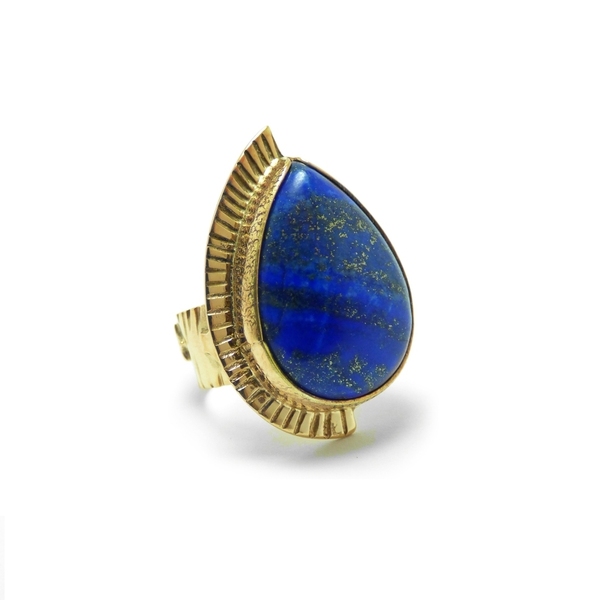 "Μagic lapis dropa" - Χειροποίητο δαχτυλίδι, επίχρυσο, με ημιπολύτιμο λίθο Lapis Lazuli σε σχήμα δάκρυ! - ημιπολύτιμες πέτρες, επιχρυσωμένα, φεγγάρι, boho, boho, μεγάλα, αυξομειούμενα, φθηνά