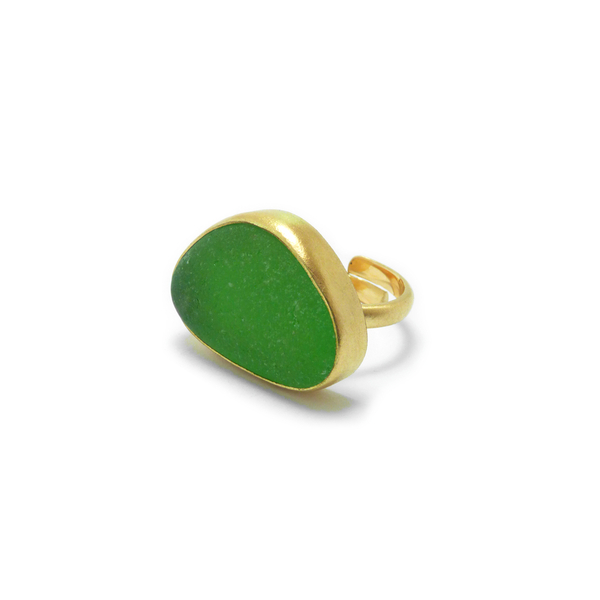 " Golden Seaglass ring" - Xειροποίητο επίχρυσο 18κ ματ δαχτυλίδι με γυαλάκι της θάλασσας! - ημιπολύτιμες πέτρες, επιχρυσωμένα, boho, boho, αυξομειούμενα, φθηνά