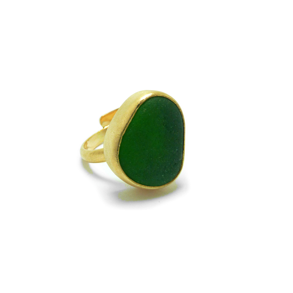 " Golden Seaglass ring" - Xειροποίητο επίχρυσο ματ δαχτυλίδι με γυαλάκι της θάλασσας! - ημιπολύτιμες πέτρες, επιχρυσωμένα, boho, boho, αυξομειούμενα, φθηνά