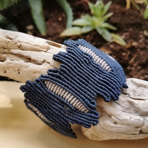 Βραχιόλι μακραμέ "κοράλι"μπλε-γκρι / macrame bracelet "coral" - μακραμέ, κορδόνια, χεριού, αυξομειούμενα, φαρδιά - 3