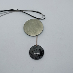 Κολιέ " οψιδιανός νιφάς" /necklace "obsidian snowflake" - ημιπολύτιμες πέτρες, αλπακάς, γεωμετρικά σχέδια - 3