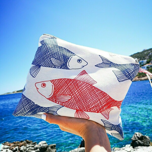 Τσάντα με αδιάβροχη επένδυση Fish - φάκελοι, μικρά, θαλάσσης, χειρός - 2