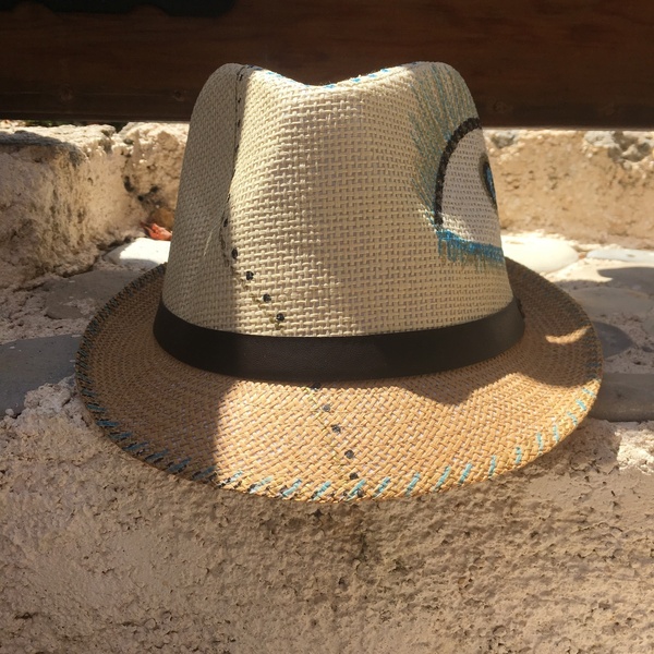 Naughty- ψάθινο καπέλο - ζωγραφισμένα στο χέρι, παραλία, boho, καπέλα, ψάθινα - 5