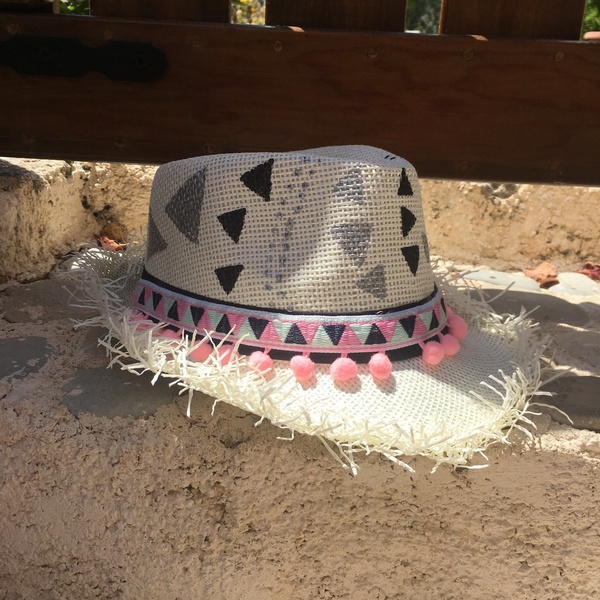Panama- ψάθινο καπέλο - ζωγραφισμένα στο χέρι, χειροποίητα, boho, καπέλα, ψάθινα - 2